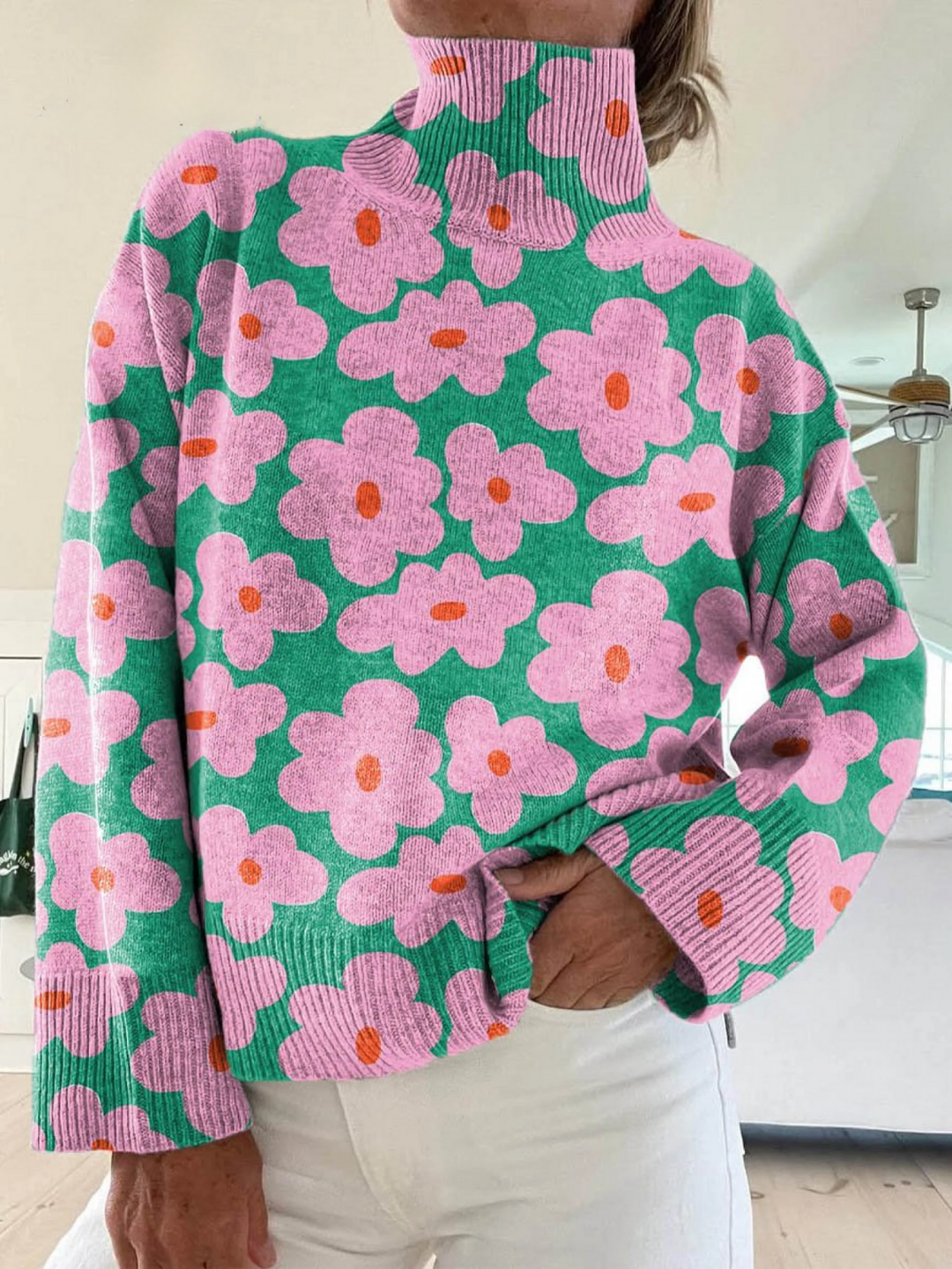 | Pull Col Montant Fleurs Rétro Mathilde