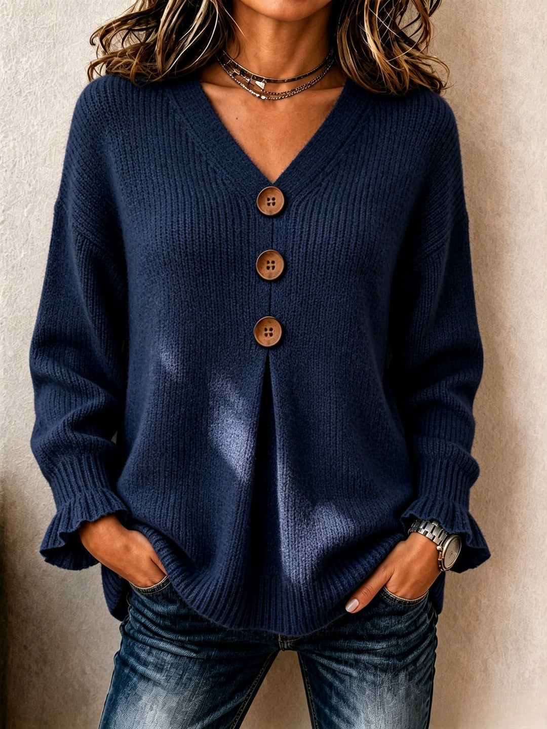 | Pull Col V Boutonné Marie