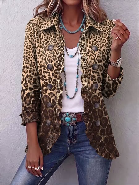 | Veste Léopard Classique à Volants Nathalie