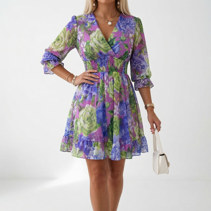 Églantine™ — Robe mini fleurie à taille smockée