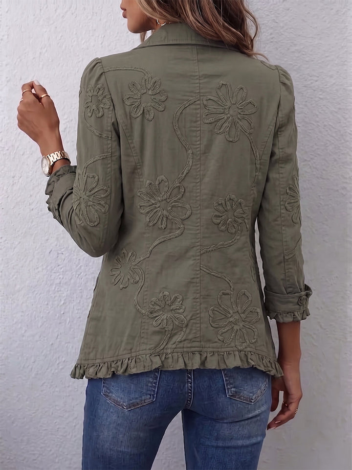Veste Étoile Bohème™ – Veste Kaki Brodée Western Chic