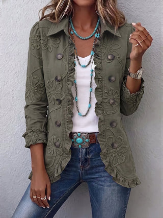 Veste Étoile Bohème™ – Veste Kaki Brodée Western Chic